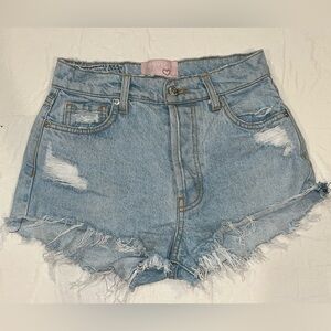 REVICE Light Blue Frayed Hem Jean Shorts
